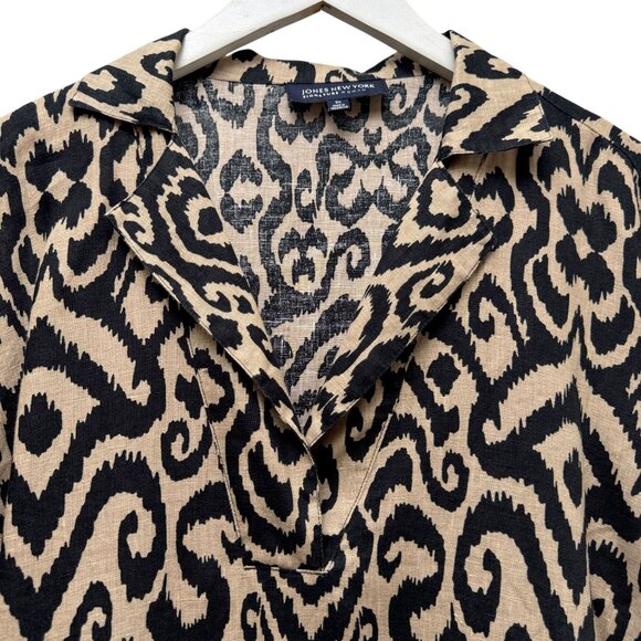 JONES NY Linen Top Plus Size 3X Black Tan Ikat Womens Tunic - Picture 8 of 10